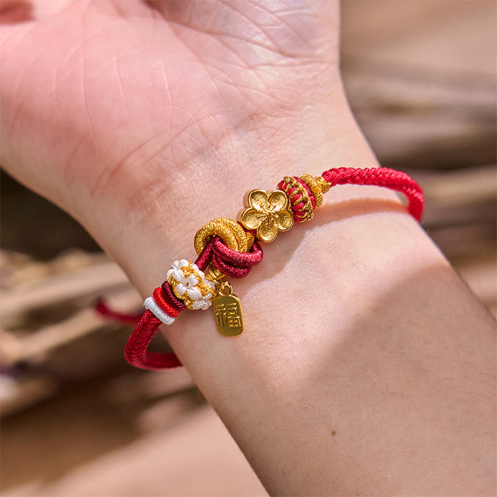 Buddha Stones, Pfirsichblüten-Glücksbringer, rotes Schnurarmband