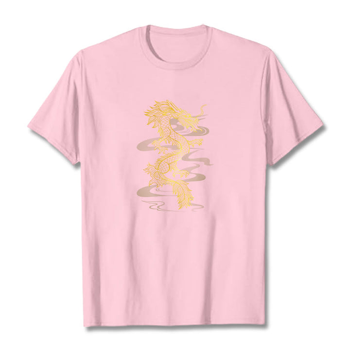 Buddha Stones Golden Dragon Baumwoll-T-Shirt - Hellrosa - 2XL - image 18