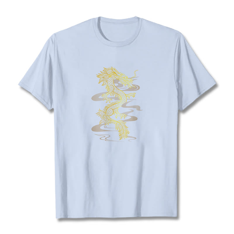 Buddha Stones Golden Dragon Baumwoll-T-Shirt - Hellcyan - 2XL - image 5