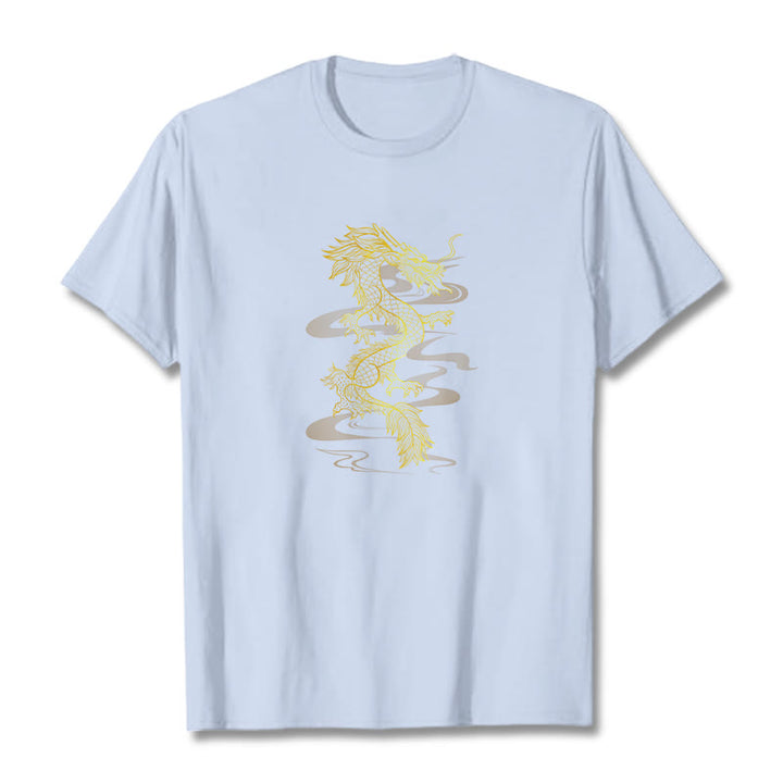 Buddha Stones Golden Dragon Baumwoll-T-Shirt - Hellcyan - 2XL - image 5