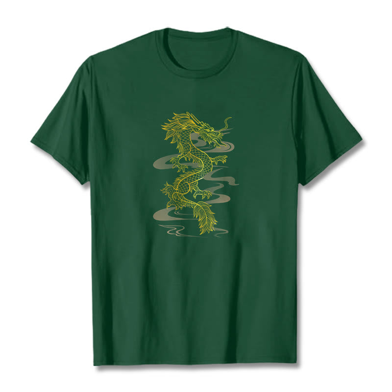 Buddha Stones Golden Dragon Baumwoll-T-Shirt - Waldgrün - 2XL - image 9