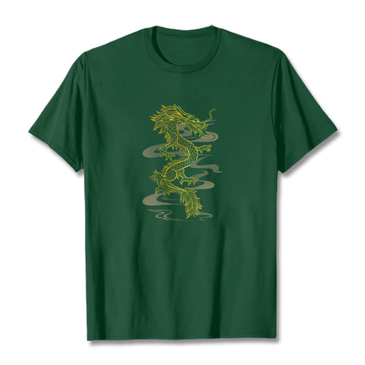 Buddha Stones Golden Dragon Baumwoll-T-Shirt - Waldgrün - 2XL - image 9