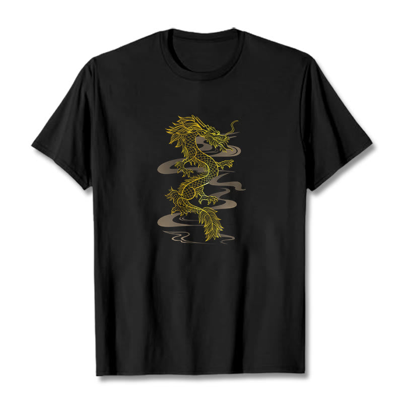 Buddha Stones Golden Dragon Baumwoll-T-Shirt - Schwarz - 2XL - image 0