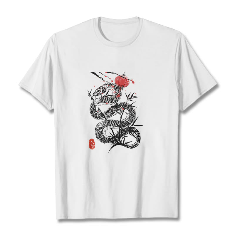 Buddha Stones T-Shirt aus Baumwolle mit Laternenmotiv, Bambusblättern und Schlangenmuster - image 6