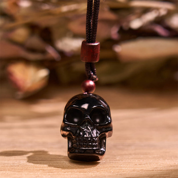 Buddha Stones, schwarzer Obsidian-String, Shmashana-Skelett, Erfüllung, Halskettenanhänger