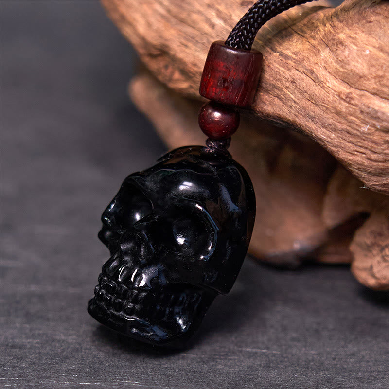 Buddha Stones, schwarzer Obsidian-String, Shmashana-Skelett, Erfüllung, Halskettenanhänger