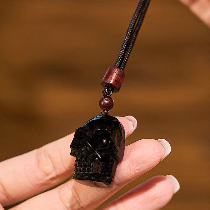 Buddha Stones, schwarzer Obsidian-String, Shmashana-Skelett, Erfüllung, Halskettenanhänger