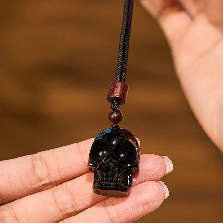 Buddha Stones, schwarzer Obsidian-String, Shmashana-Skelett, Erfüllung, Halskettenanhänger