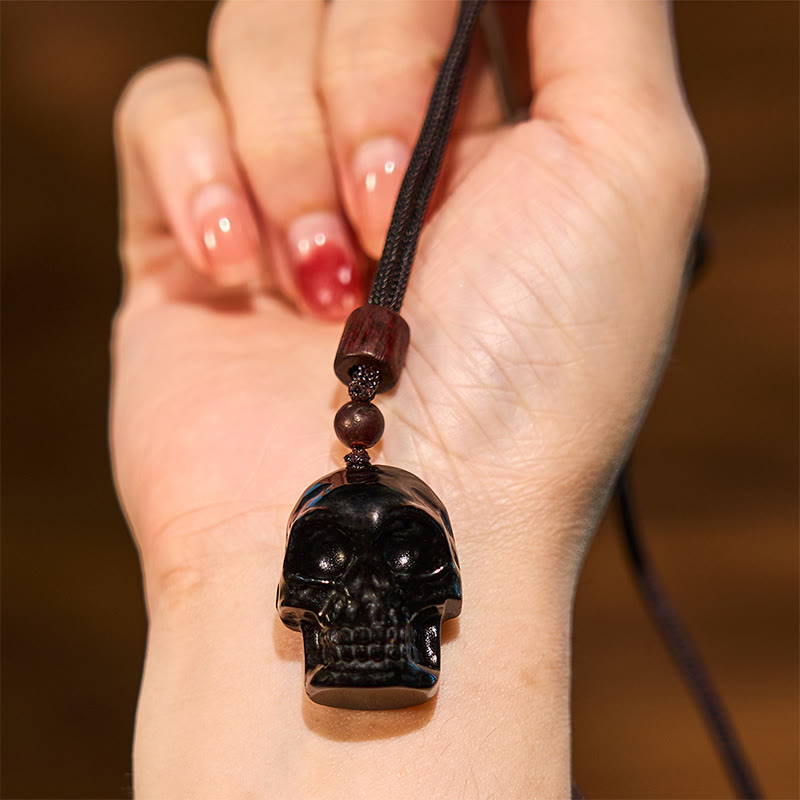 Buddha Stones, schwarzer Obsidian-String, Shmashana-Skelett, Erfüllung, Halskettenanhänger