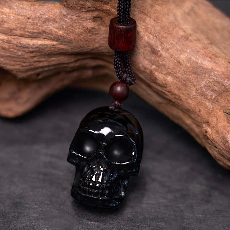 Buddha Stones, schwarzer Obsidian-String, Shmashana-Skelett, Erfüllung, Halskettenanhänger