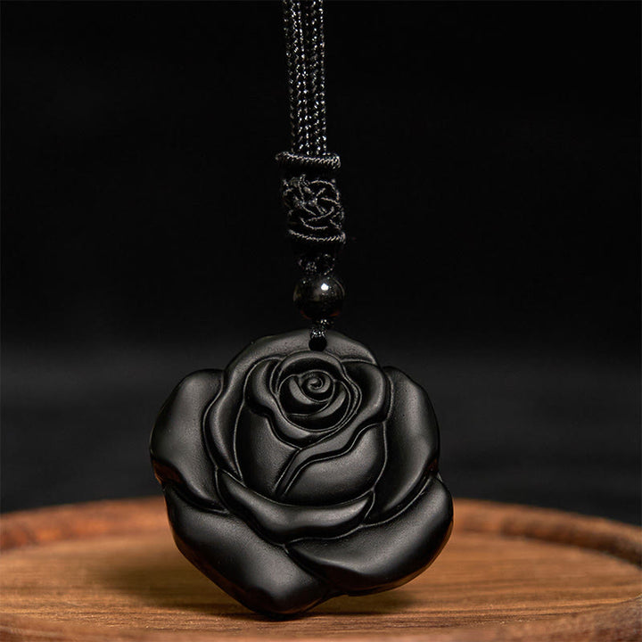 Buddha Stones Schwarze Obsidiankette Schwarze Rose Reinigung Halskette Anhänger