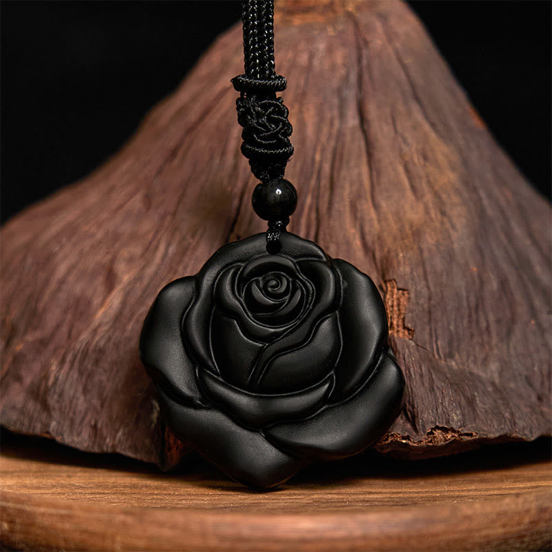 Buddha Stones Schwarze Obsidiankette Schwarze Rose Reinigung Halskette Anhänger