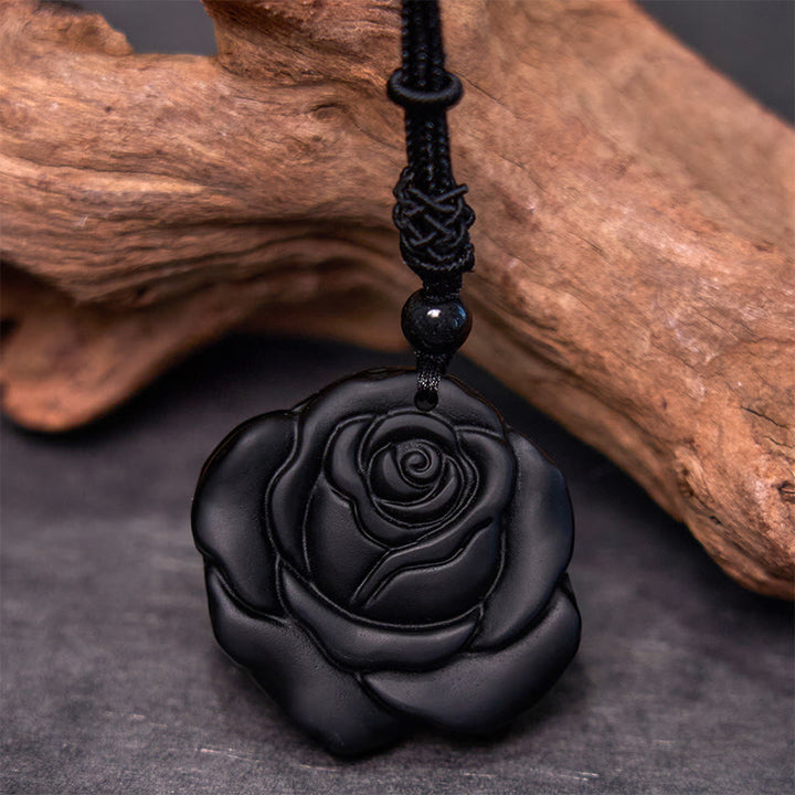 Buddha Stones Schwarze Obsidiankette Schwarze Rose Reinigung Halskette Anhänger