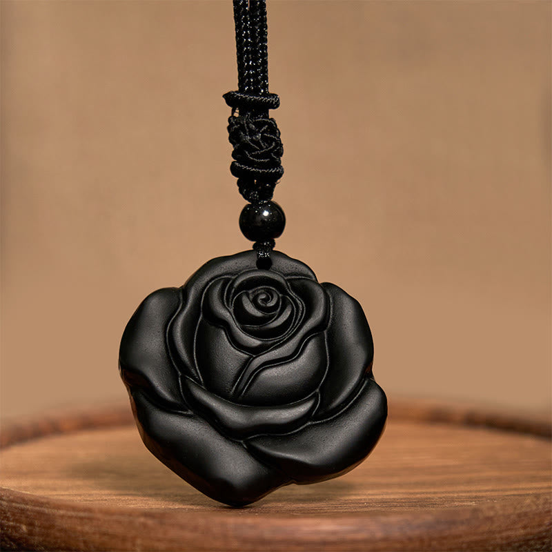 Buddha Stones Schwarze Obsidiankette Schwarze Rose Reinigung Halskette Anhänger