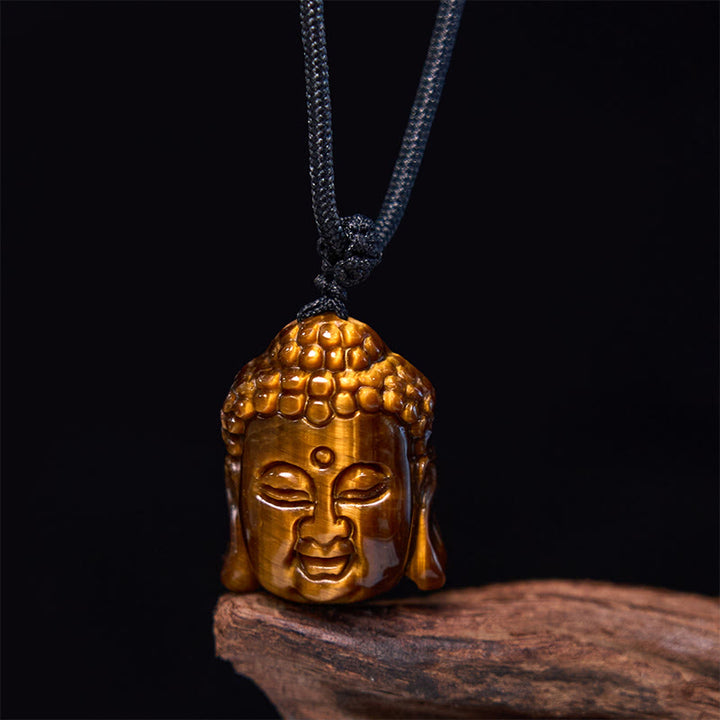 Buddha Stones Tiger Auge String Buddha Kopf Mut Halskette Anhänger