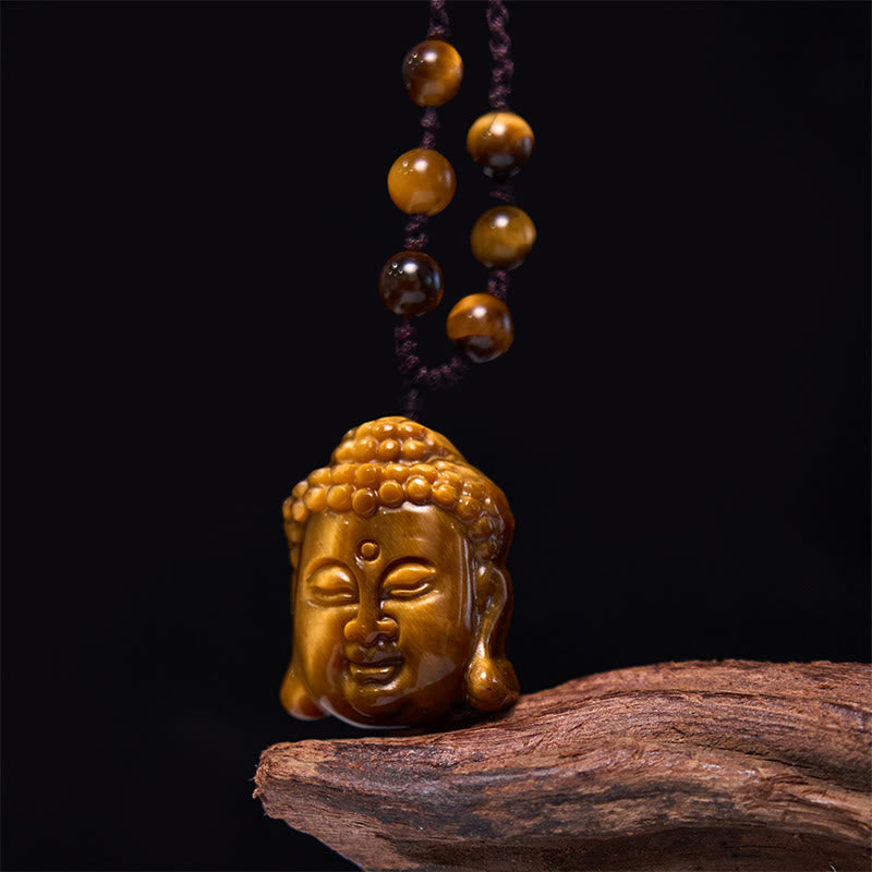 Buddha Stones ​​Tiger Auge String Buddha Kopf Mut Halskette Anhänger - image 11