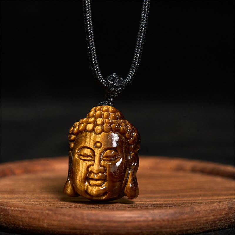 Buddha Stones ​​Tiger Auge String Buddha Kopf Mut Halskette Anhänger - image 3