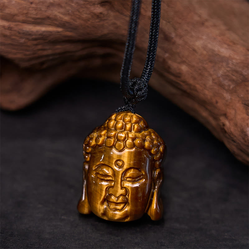 Buddha Stones ​​Tiger Auge String Buddha Kopf Mut Halskette Anhänger - image 6