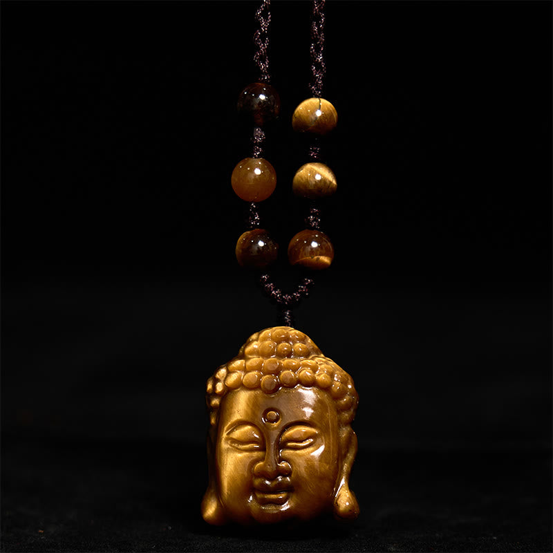 Buddha Stones ​​Tiger Auge String Buddha Kopf Mut Halskette Anhänger - image 16
