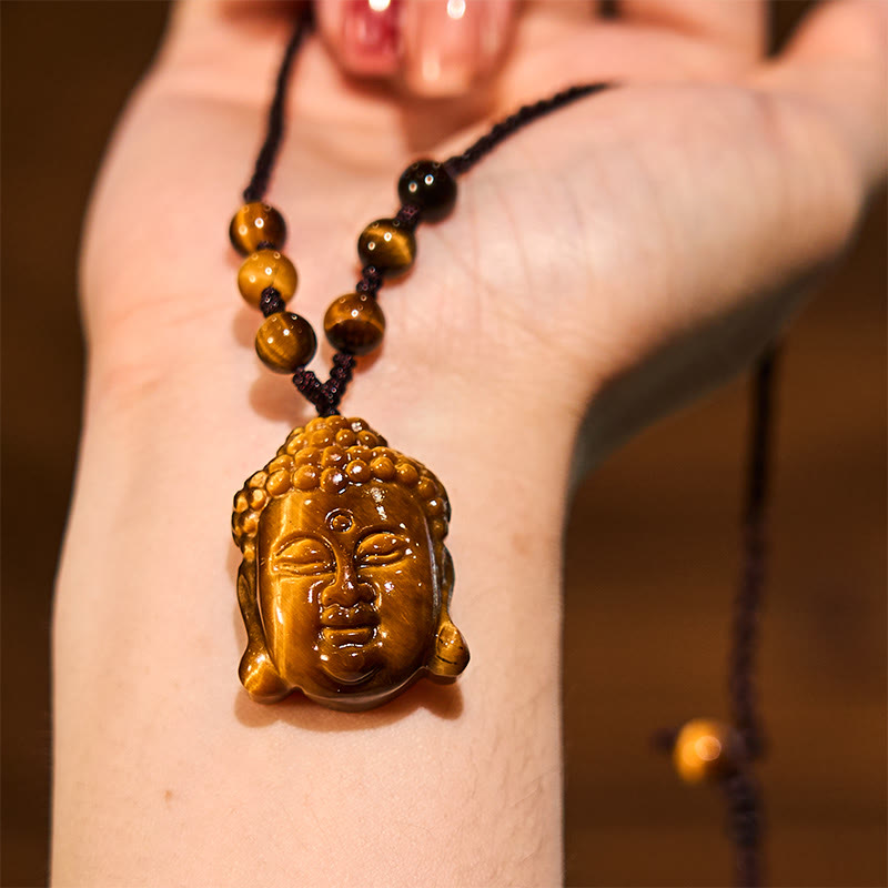 Buddha Stones ​​Tiger Auge String Buddha Kopf Mut Halskette Anhänger - image 14