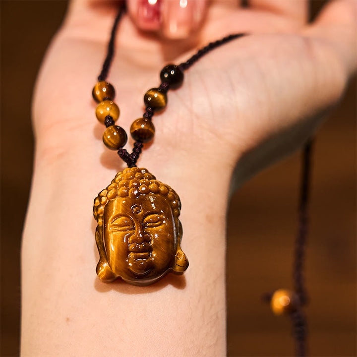 Buddha Stones ​​Tiger Auge String Buddha Kopf Mut Halskette Anhänger - image 14