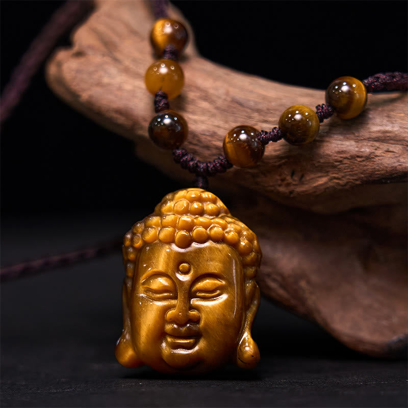 Buddha Stones Tiger Auge String Buddha Kopf Mut Halskette Anhänger