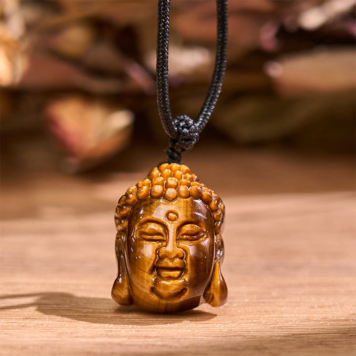 Buddha Stones ​​Tiger Auge String Buddha Kopf Mut Halskette Anhänger - image 4
