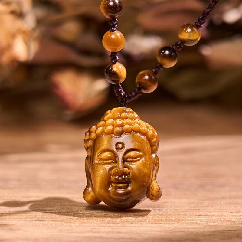 Buddha Stones ​​Tiger Auge String Buddha Kopf Mut Halskette Anhänger - image 13