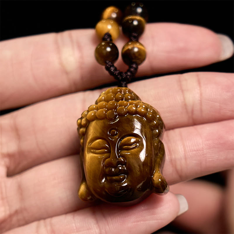 Buddha Stones Tiger Auge String Buddha Kopf Mut Halskette Anhänger