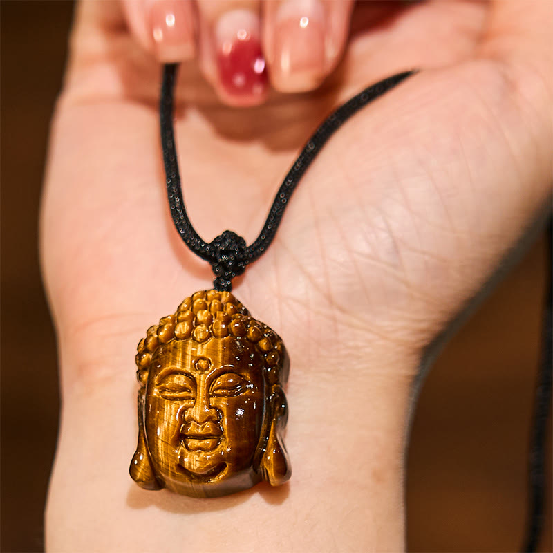 Buddha Stones ​​Tiger Auge String Buddha Kopf Mut Halskette Anhänger - image 5