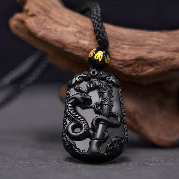 Halskette mit Anhänger Buddha Stones Chinese Zodiac Obsidian Reinigung Erfüllung