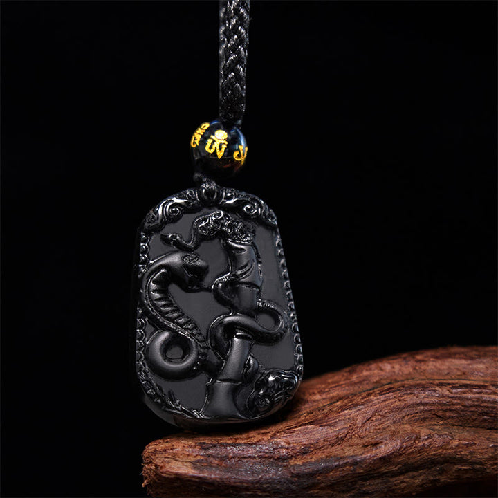 Halskette mit Anhänger Buddha Stones Chinese Zodiac Obsidian Reinigung Erfüllung