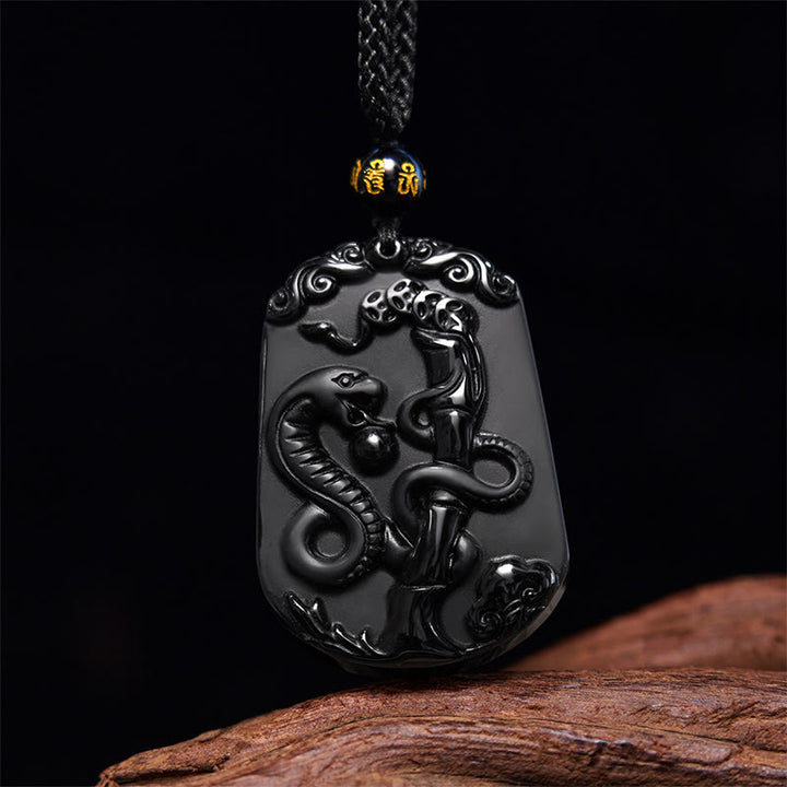 Halskette mit Anhänger Buddha Stones Chinese Zodiac Obsidian Reinigung Erfüllung