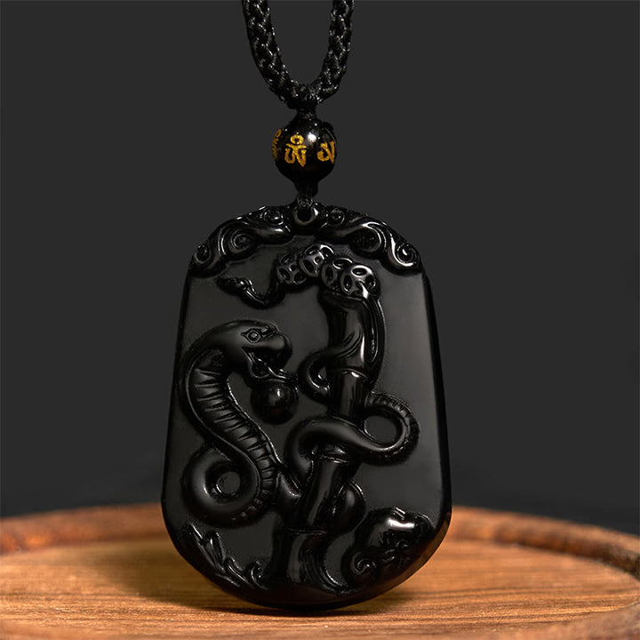 Halskette mit Anhänger Buddha Stones Chinese Zodiac Obsidian Reinigung Erfüllung