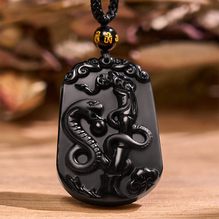 Halskette mit Anhänger Buddha Stones Chinese Zodiac Obsidian Reinigung Erfüllung