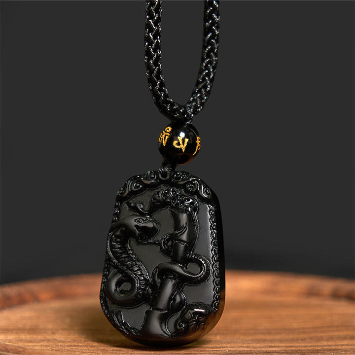 Halskette mit Anhänger Buddha Stones Chinese Zodiac Obsidian Reinigung Erfüllung