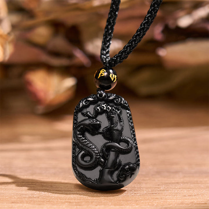 Halskette mit Anhänger Buddha Stones Chinese Zodiac Obsidian Reinigung Erfüllung