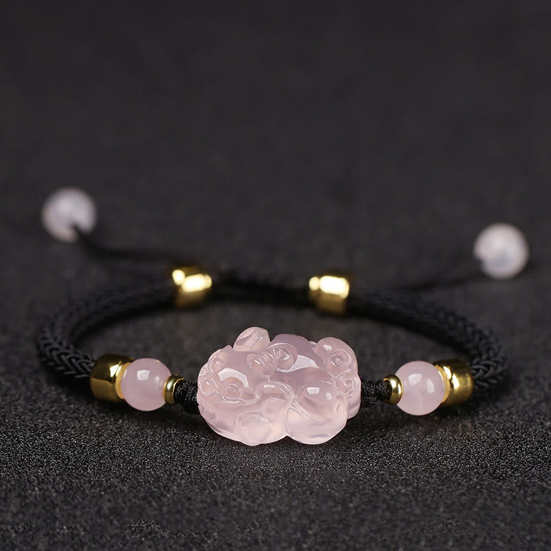 Buddha Stones PiXiu Rosa Kristall Reichtum Schnur geflochtenes Armband - Schwarz (Handgelenkumfang: 14-23 cm) - image 11