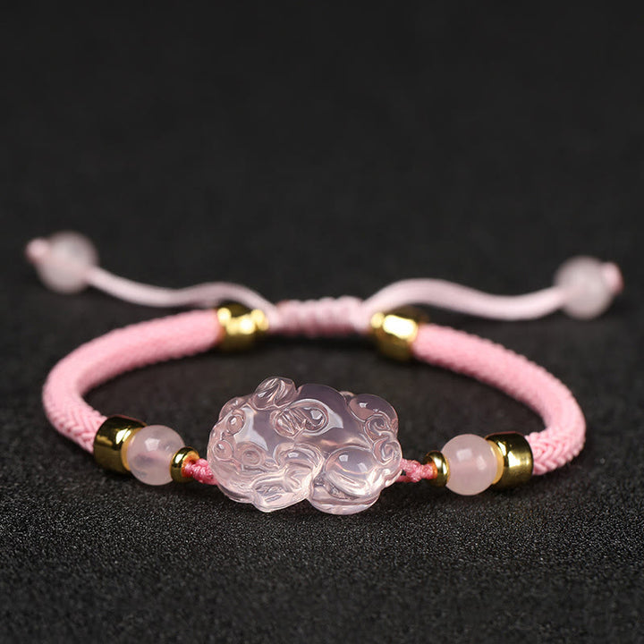 Buddha Stones PiXiu Rosa Kristall Reichtum Schnur geflochtenes Armband - Rosa (Handgelenkumfang: 14-23 cm) - image 14