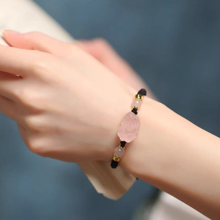 Buddha Stones PiXiu Rosa Kristall Reichtum Schnur geflochtenes Armband - image 12