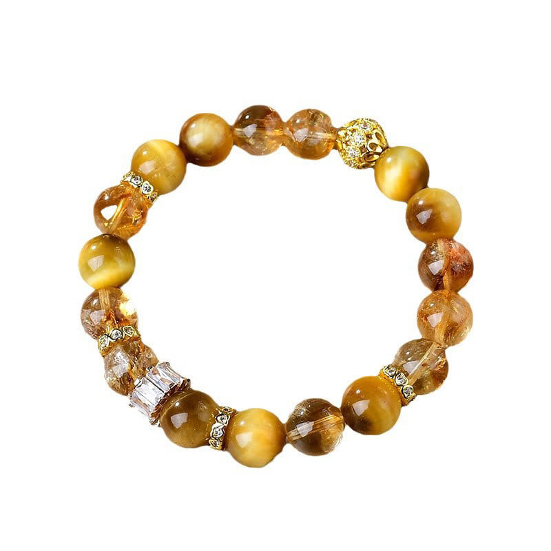 Buddha Stones Armband mit natürlichen Tigerauge- und Citrinperlen, Stärke und Mut