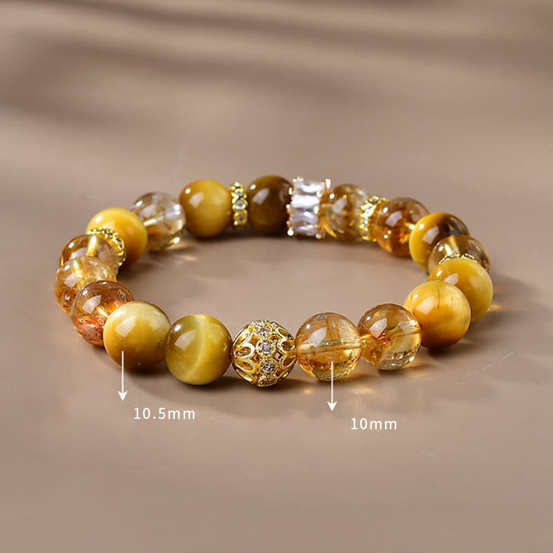 Buddha Stones Armband mit natürlichen Tigerauge- und Citrinperlen, Stärke und Mut