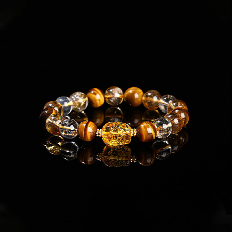 Buddha Stones Natürliches gelbes Tigerauge Citrin Bienenwachs Pixiu Stärke Armband