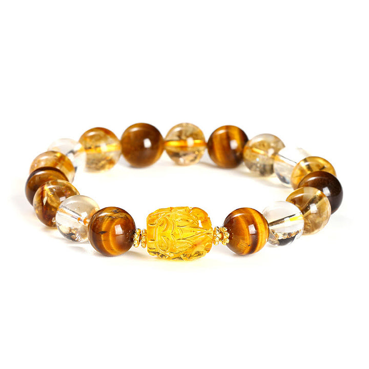 Buddha Stones Natürliches gelbes Tigerauge Citrin Bienenwachs Pixiu Stärke Armband