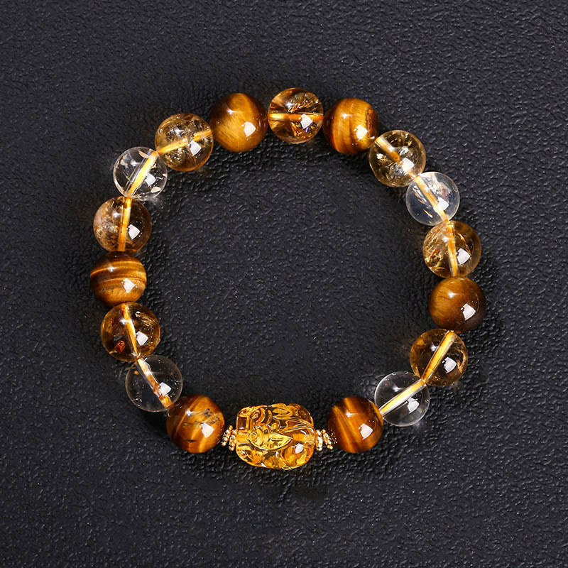 Buddha Stones Natürliches gelbes Tigerauge Citrin Bienenwachs Pixiu Stärke Armband