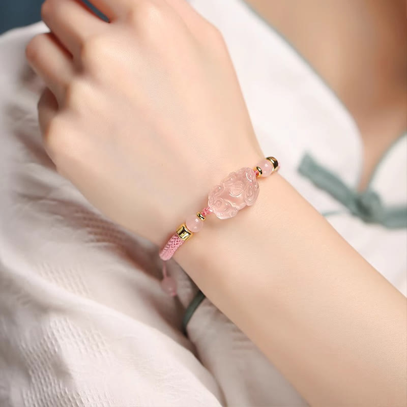 Buddha Stones PiXiu Rosa Kristall Reichtum Schnur geflochtenes Armband - image 15