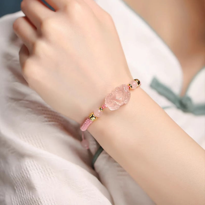 Buddha Stones PiXiu Rosa Kristall Reichtum Schnur geflochtenes Armband - image 15