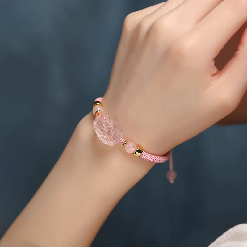 Buddha Stones PiXiu Rosa Kristall Reichtum Schnur geflochtenes Armband - image 16