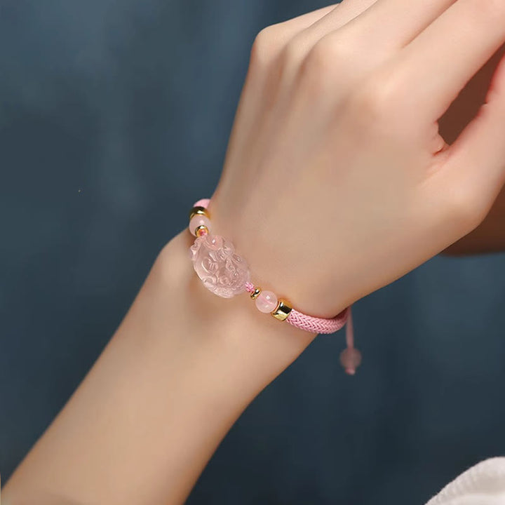 Buddha Stones PiXiu Rosa Kristall Reichtum Schnur geflochtenes Armband - image 16