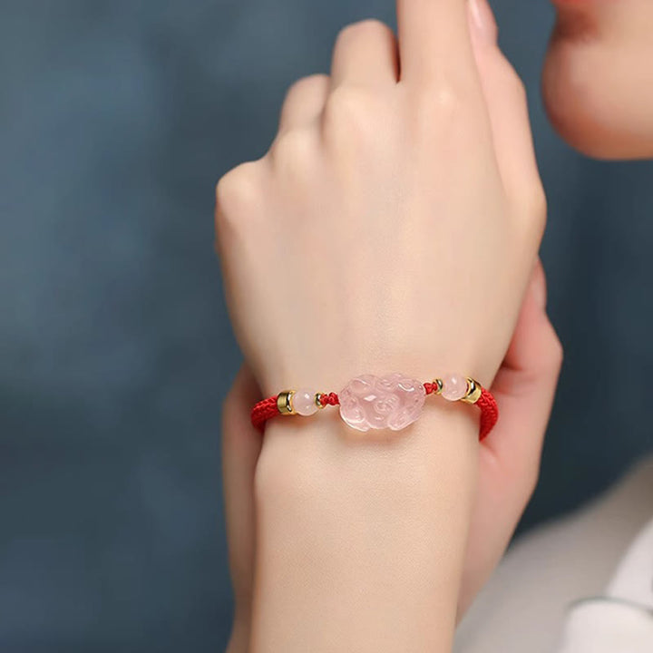 Buddha Stones PiXiu Rosa Kristall Reichtum Schnur geflochtenes Armband - image 5